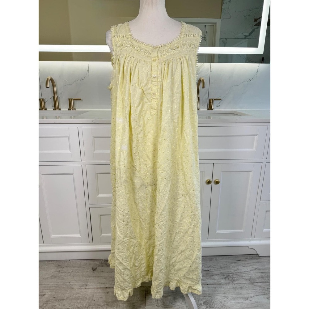 Adonna Nightgown Women XL Yellow Cotton Eyelet Embroidered Ruffle Sleep Gown - Picture 5 of 12